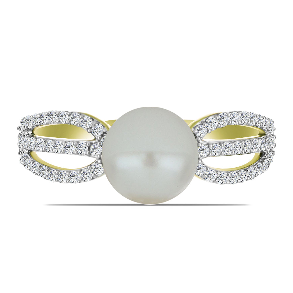 Anel de Prata com Banho de Ouro com Pérola de Água Doce Branca e Topázio Branco