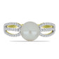 Anel de Prata com Banho de Ouro com Pérola de Água Doce Branca e Topázio Branco
