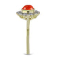 Anel de Prata com Banho de Ouro com Coral Esponja Vermelha e Topázio Branco