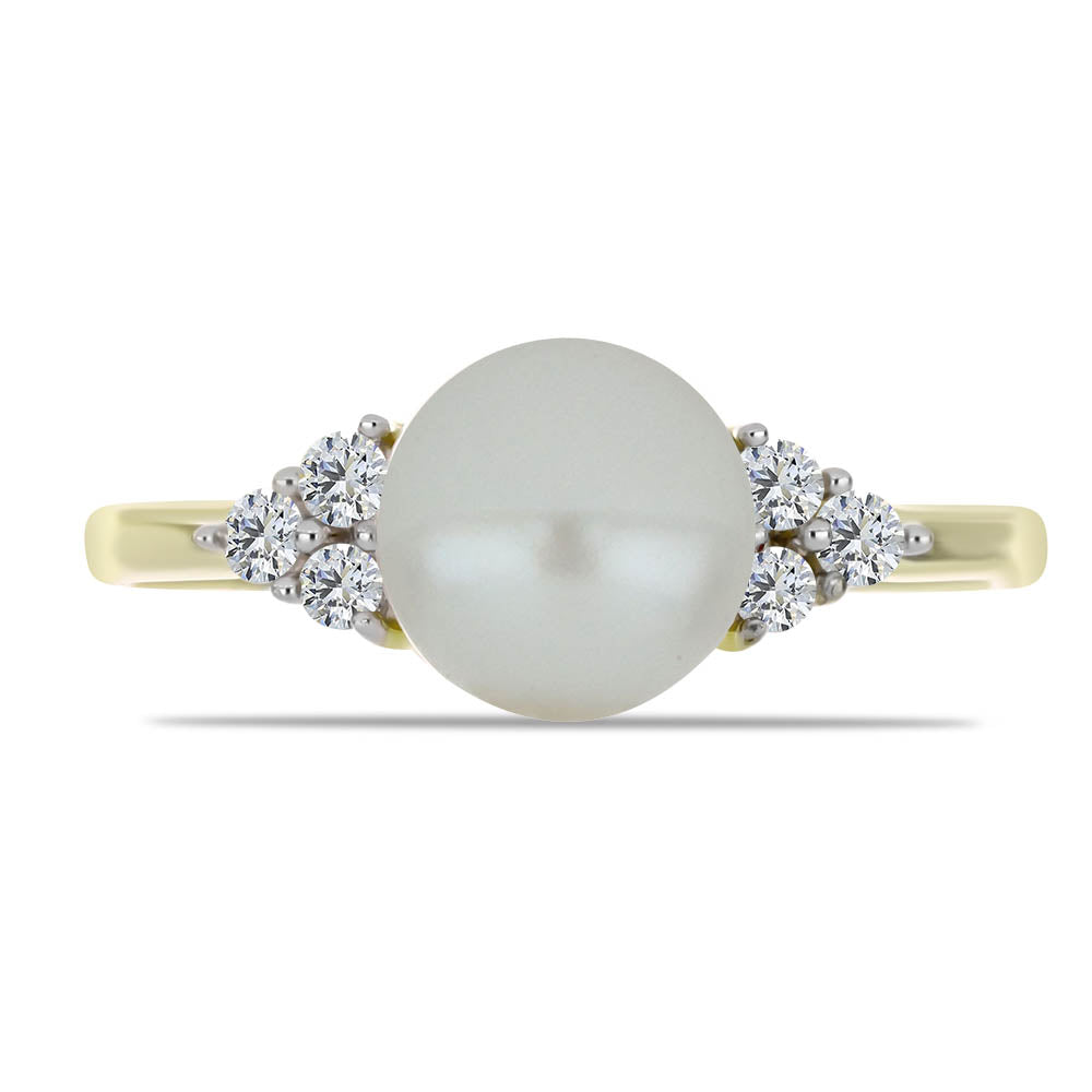 Anel de Prata com Banho de Ouro com Pérola de Água Doce Branca e Topázio Branco