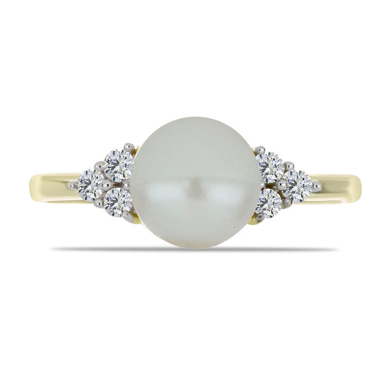 Anel de Prata com Banho de Ouro com Pérola de Água Doce Branca e Topázio Branco