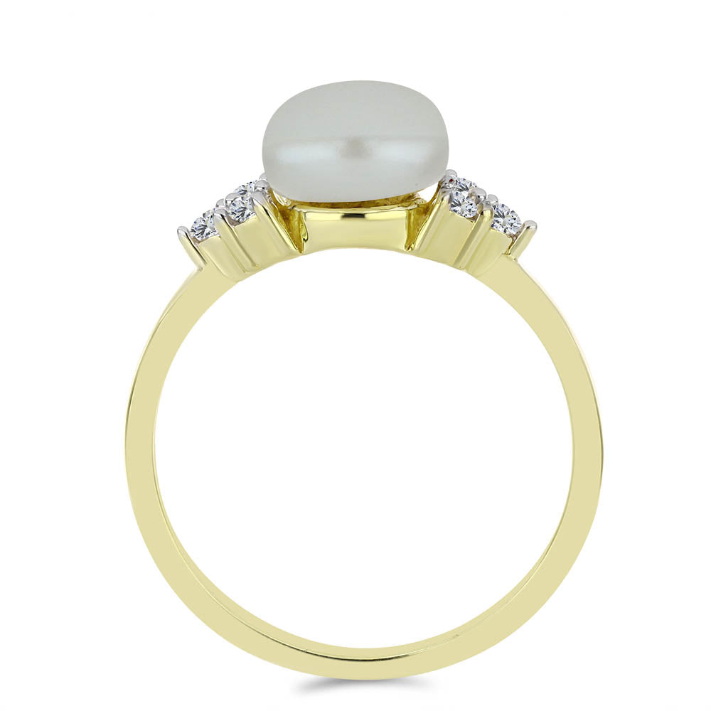 Anel de Prata com Banho de Ouro com Pérola de Água Doce Branca e Topázio Branco