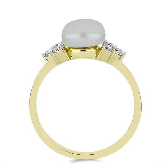 Anel de Prata com Banho de Ouro com Pérola de Água Doce Branca e Topázio Branco