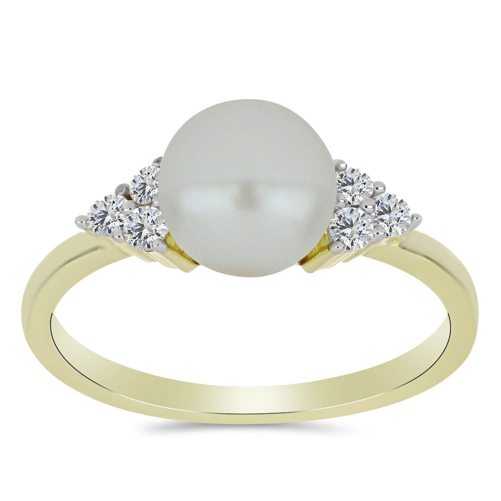 Anel de Prata com Banho de Ouro com Pérola de Água Doce Branca e Topázio Branco 3 