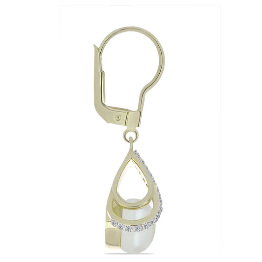 Brincos de Prata com Banho de Ouro com Pérola de Água Doce Branca e Topázio Branco