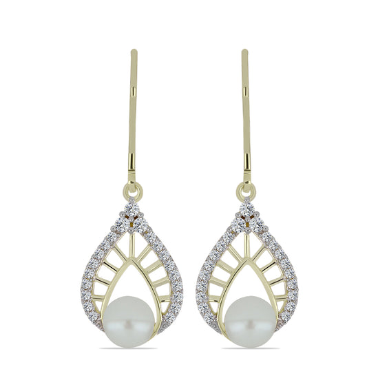 Brincos de Prata com Banho de Ouro com Pérola de Água Doce Branca e Topázio Branco