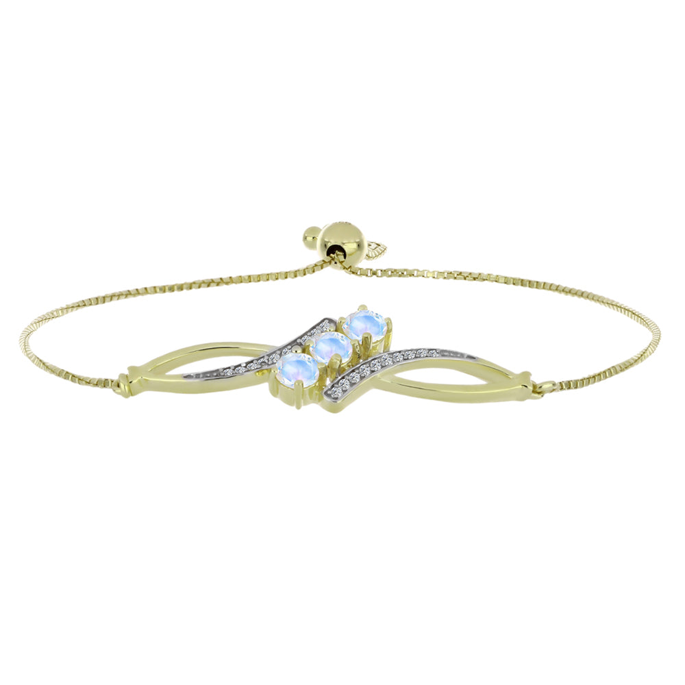 Pulseira de Prata com Banho de Ouro com Pedra da Lua Arco-íris e Topázio Branco  Contraste: Cabeca de Veado (800) 1 