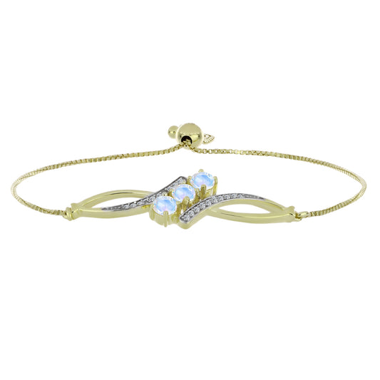 Pulseira de Prata com Banho de Ouro com Pedra da Lua Arco-íris e Topázio Branco  Contraste: Cabeca de Veado (800)