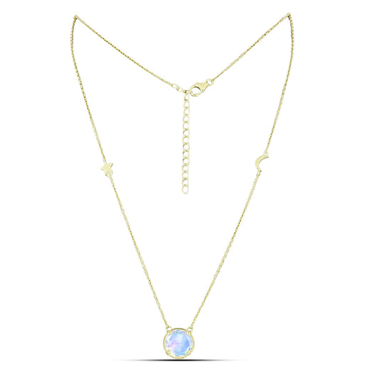 Colar de Prata com Banho de Ouro com Pedra da Lua Arco-íris  Contraste: Cabeca de Veado (800)