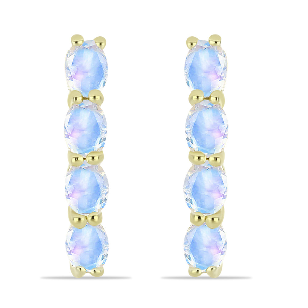 Brincos de Prata com Banho de Ouro com Pedra da Lua Arco-íris 1 