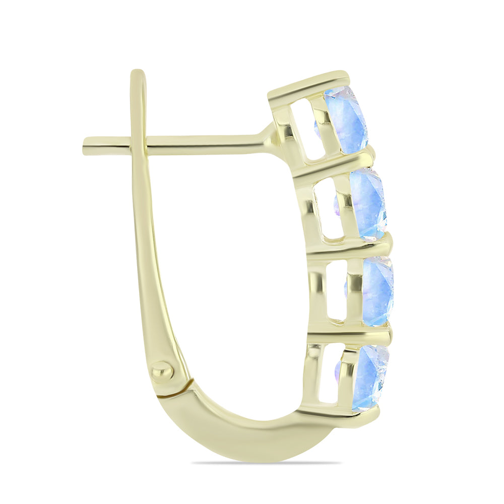 Brincos de Prata com Banho de Ouro com Pedra da Lua Arco-íris 2 