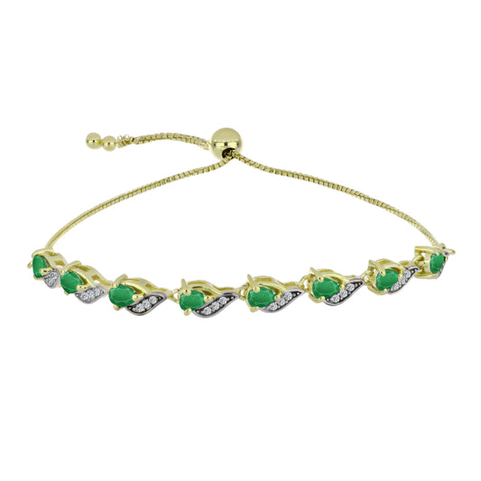 Pulseira de Prata com Banho de Ouro com Esmeralda da Zambézia e Topázio Branco  Contraste: Cabeca de Veado (800)