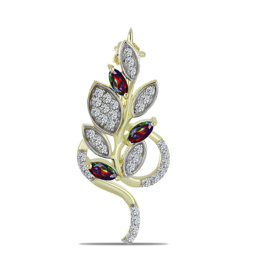 Alfinete de Prata com Banho de Ouro com Opala Preta de Lega Dembi da Etiópia e Topázio Branco