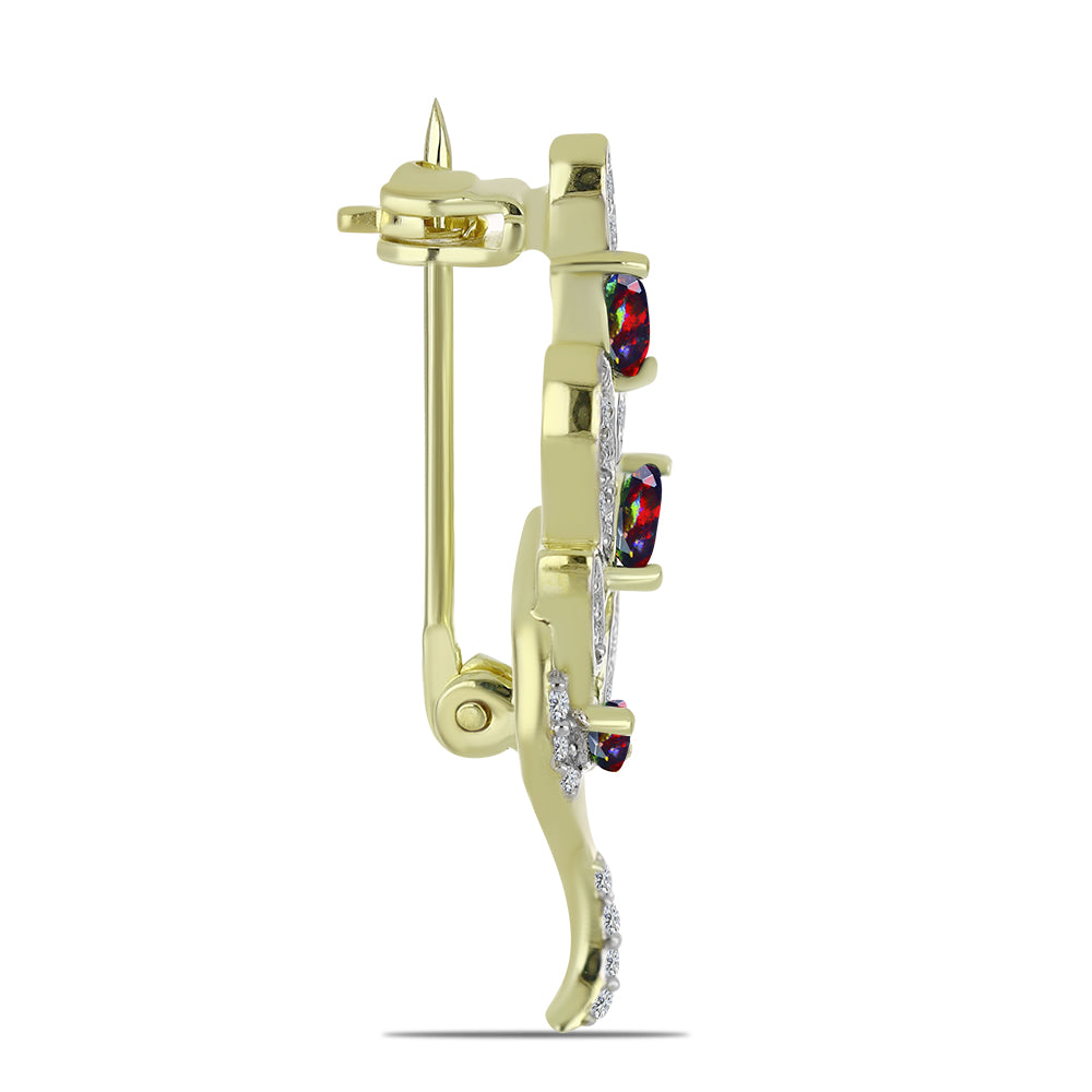 Alfinete de Prata com Banho de Ouro com Opala Preta de Lega Dembi da Etiópia e Topázio Branco 2 