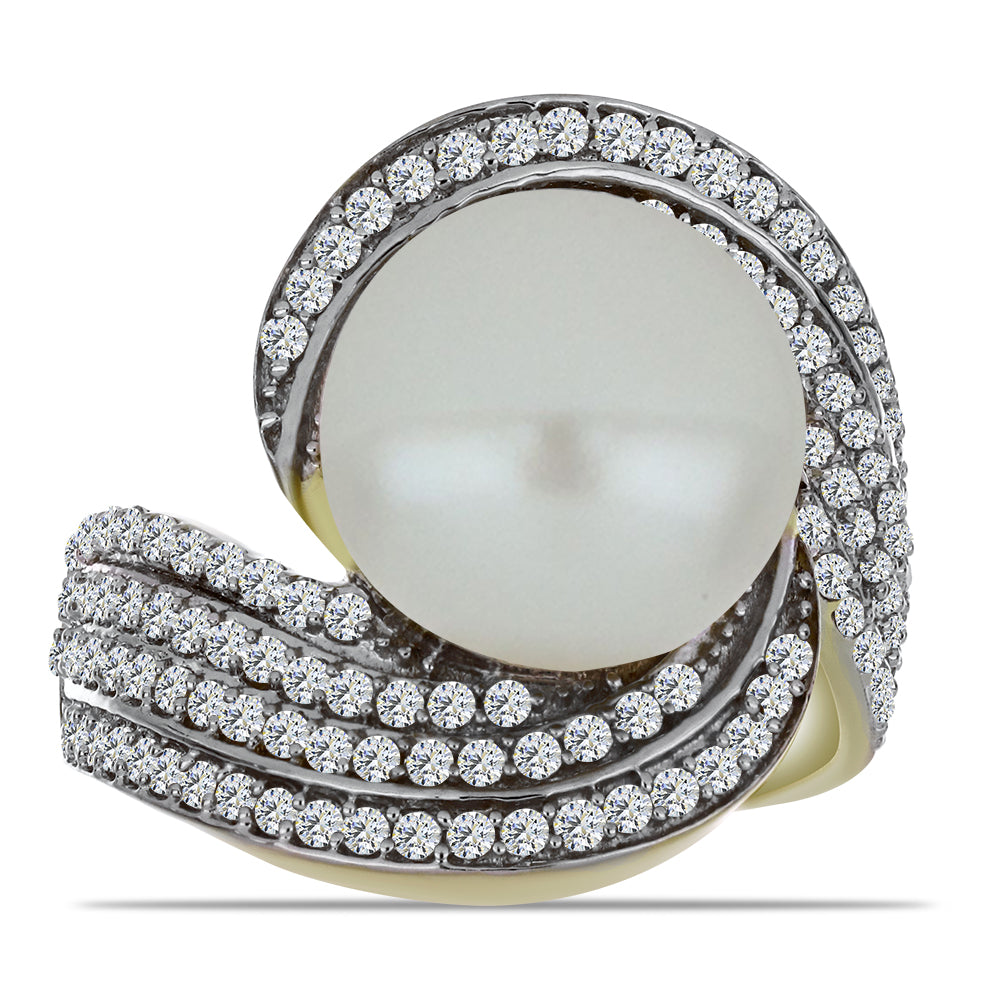 Anel de Prata com Banho de Ouro com Pérola de Água Doce Branca e Topázio Branco  Contraste: Cabeca de Veado (800)