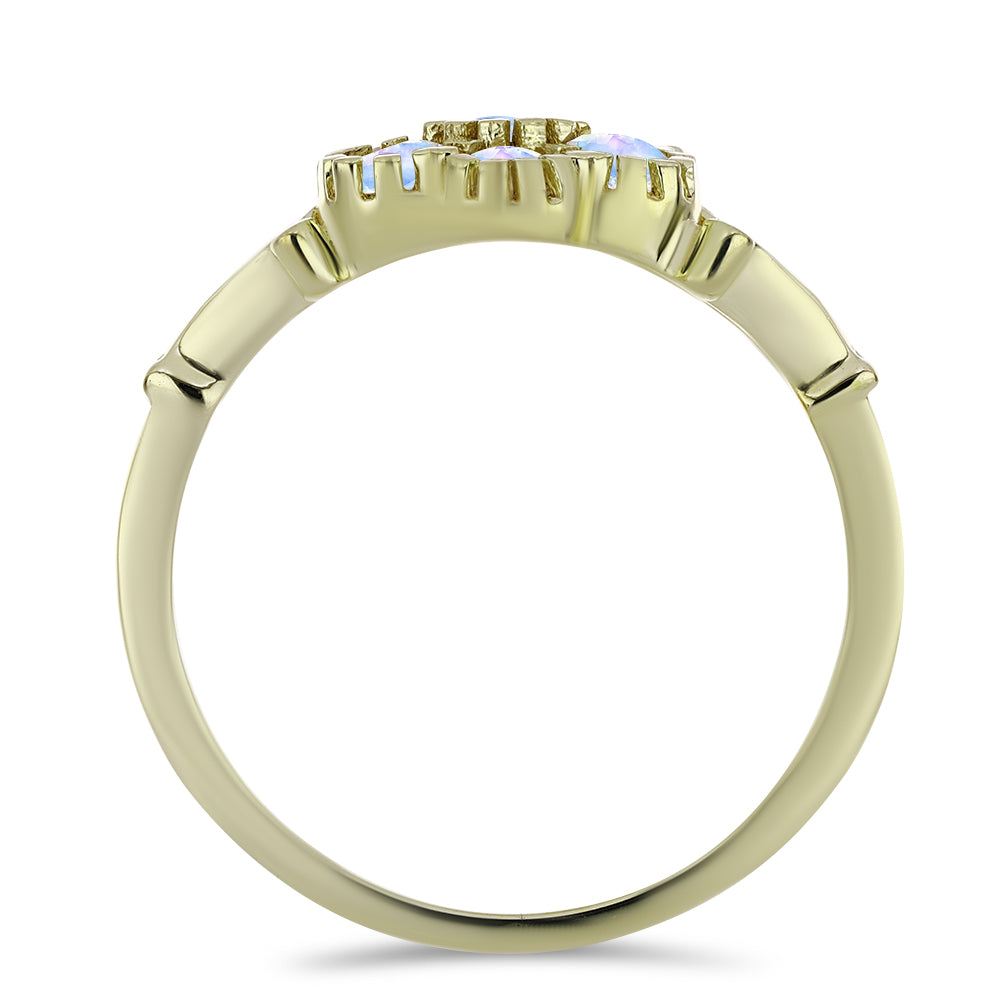 Anel de Prata com Banho de Ouro com Pedra da Lua Arco-íris  Contraste: Cabeca de Veado (800)