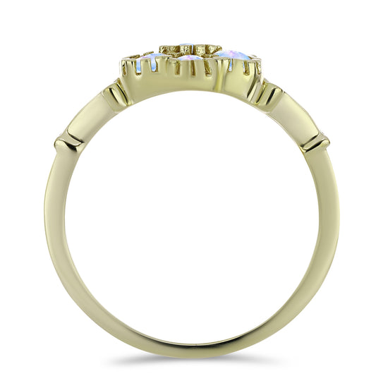 Anel de Prata com Banho de Ouro com Pedra da Lua Arco-íris  Contraste: Cabeca de Veado (800)