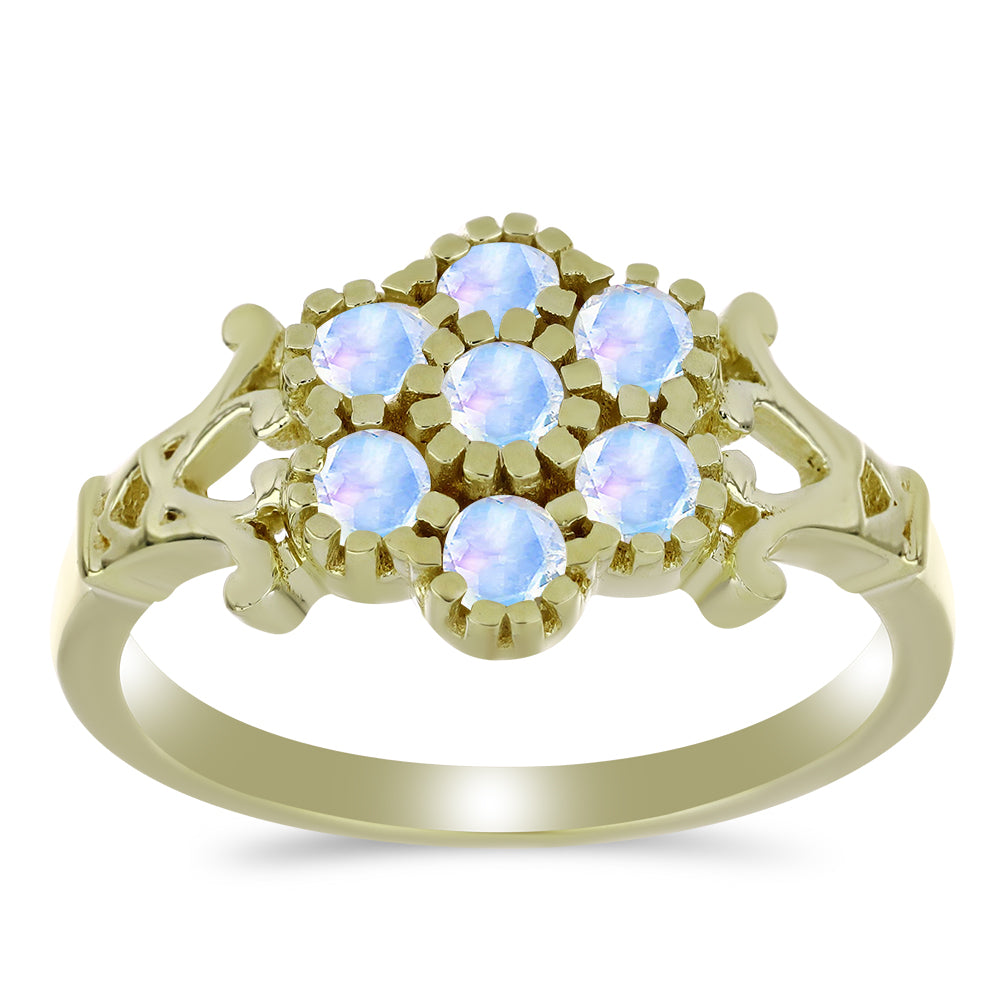 Anel de Prata com Banho de Ouro com Pedra da Lua Arco-íris  Contraste: Cabeca de Veado (800) 3 