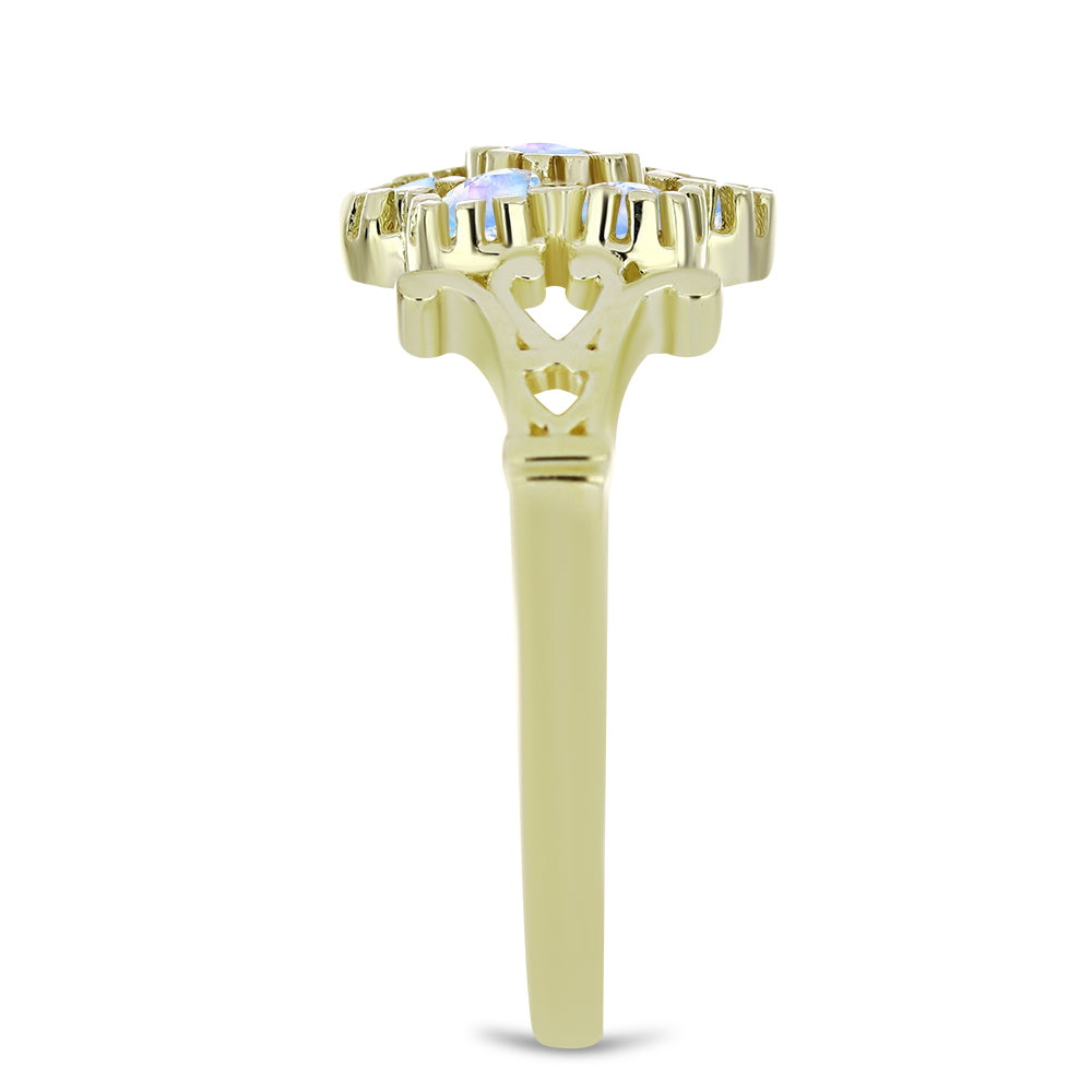 Anel de Prata com Banho de Ouro com Pedra da Lua Arco-íris  Contraste: Cabeca de Veado (800) 4 