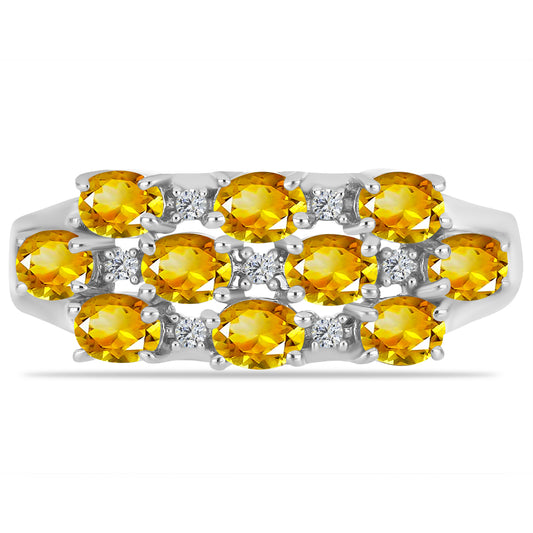 Anel de Prata com Citrino de Ural e Topázio Branco  Contraste: Cabeca de Veado (800)