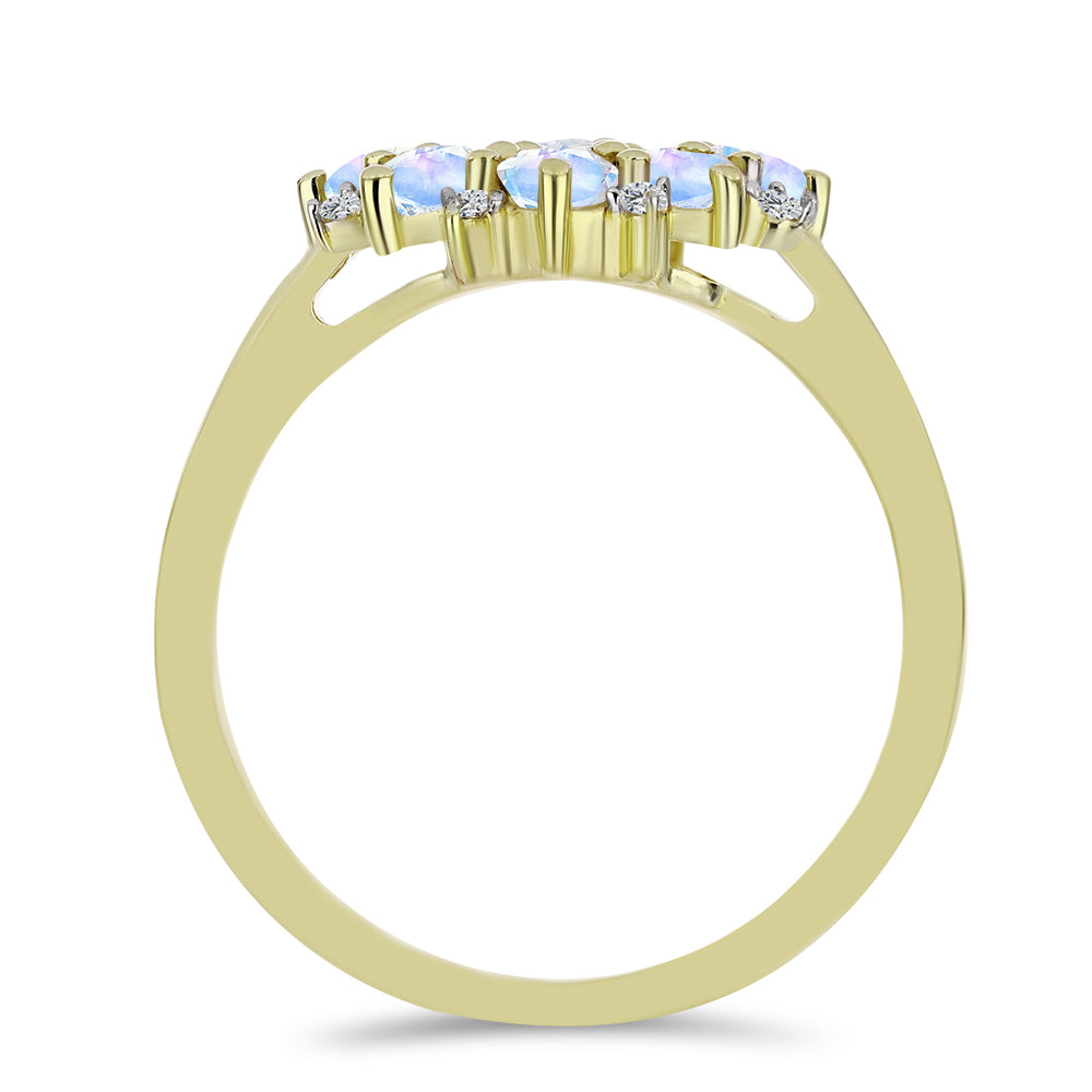 Anel de Prata com Banho de Ouro com Pedra da Lua Arco-íris e Topázio Branco 2 