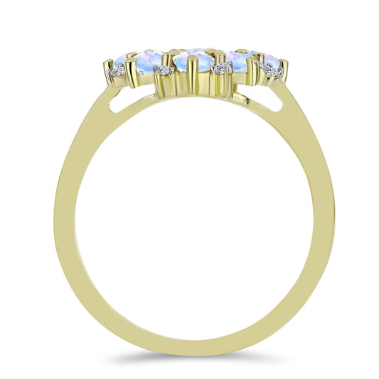 Anel de Prata com Banho de Ouro com Pedra da Lua Arco-íris e Topázio Branco