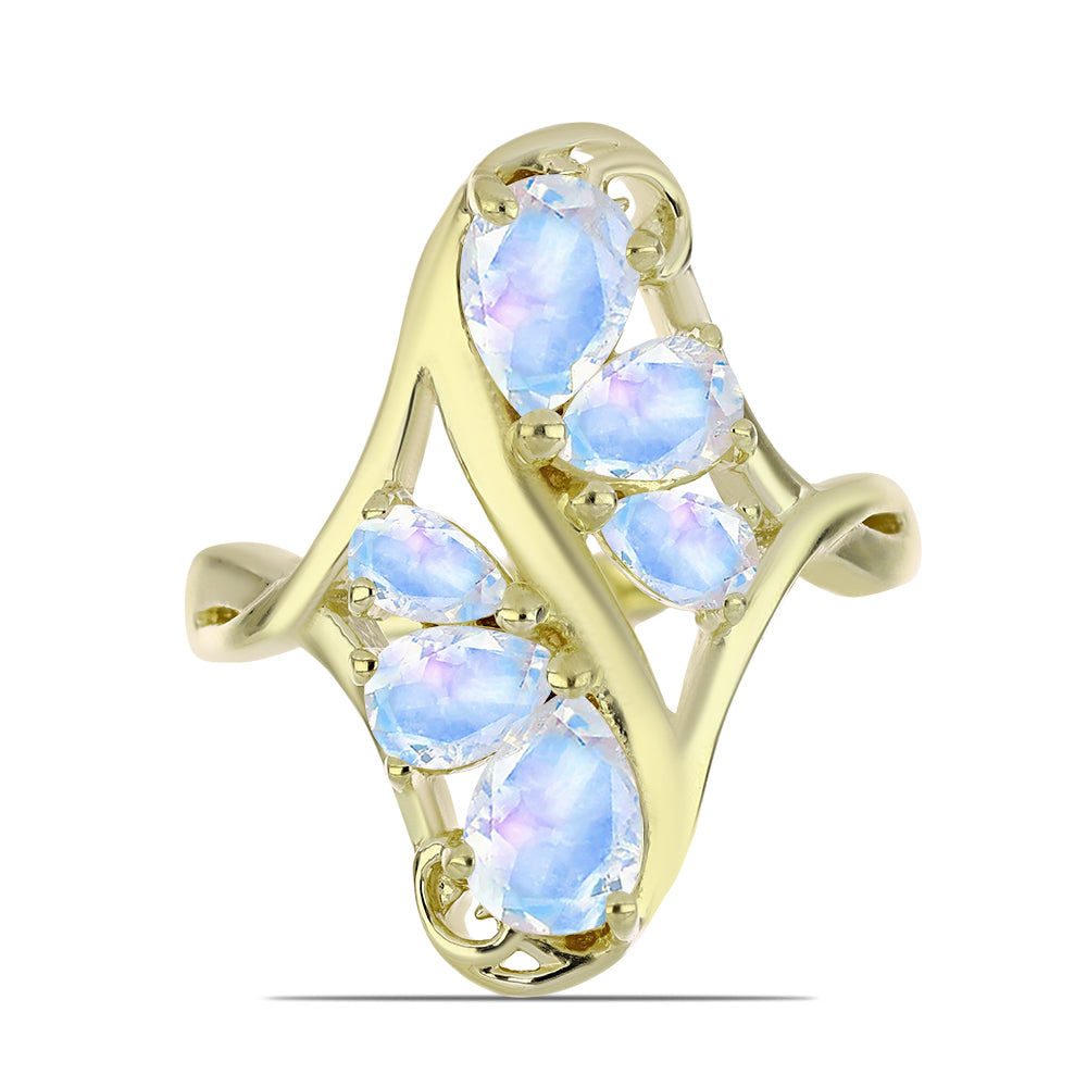 Anel de Prata com Banho de Ouro com Pedra da Lua Arco-íris  Contraste: Cabeca de Veado (800) 1 