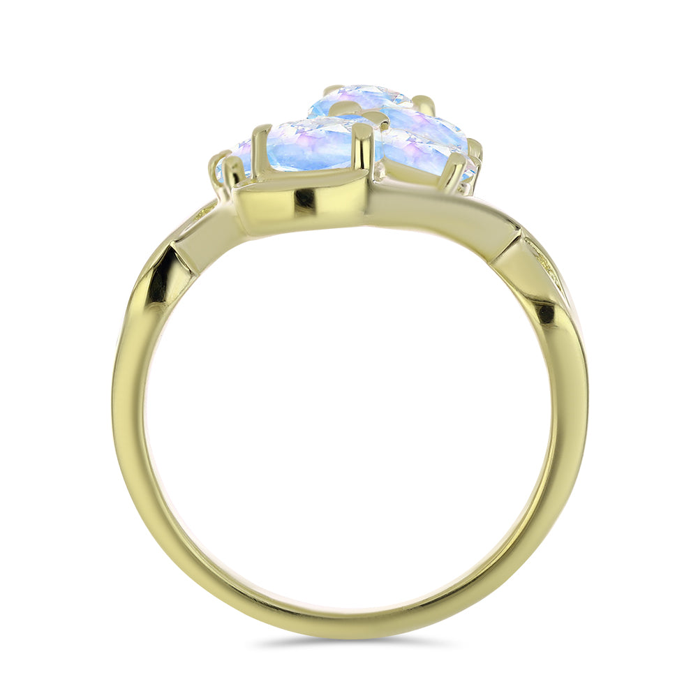 Anel de Prata com Banho de Ouro com Pedra da Lua Arco-íris  Contraste: Cabeca de Veado (800) 2 