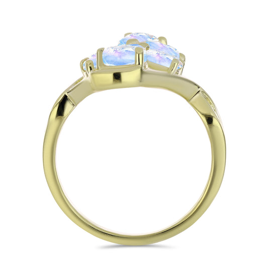 Anel de Prata com Banho de Ouro com Pedra da Lua Arco-íris  Contraste: Cabeca de Veado (800)