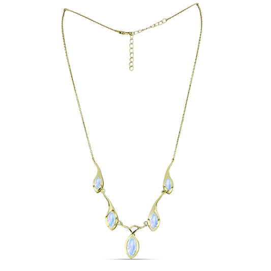 Colar de Prata com Banho de Ouro com Pedra da Lua Arco-íris  Contraste: Cabeca de Veado (800)