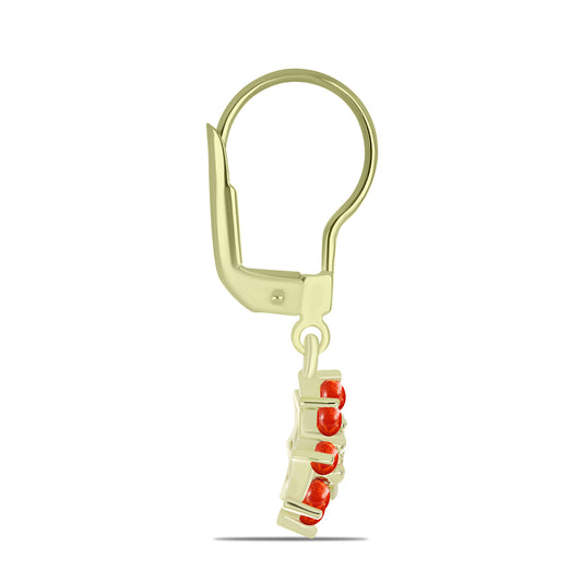 Brincos de Prata com Banho de Ouro com Coral Esponja Vermelha e Topázio Branco