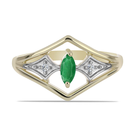 Anel de Prata com Banho de Ouro com Esmeralda da Zambézia e Topázio Branco