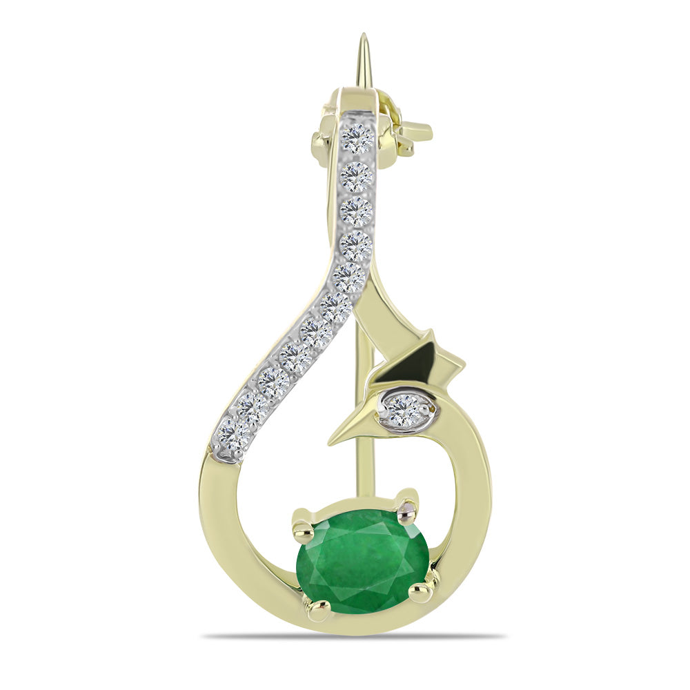 Alfinete de Prata com Banho de Ouro com Esmeralda da Zambézia e Topázio Branco 1 