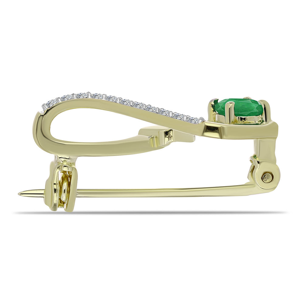 Alfinete de Prata com Banho de Ouro com Esmeralda da Zambézia e Topázio Branco 2 