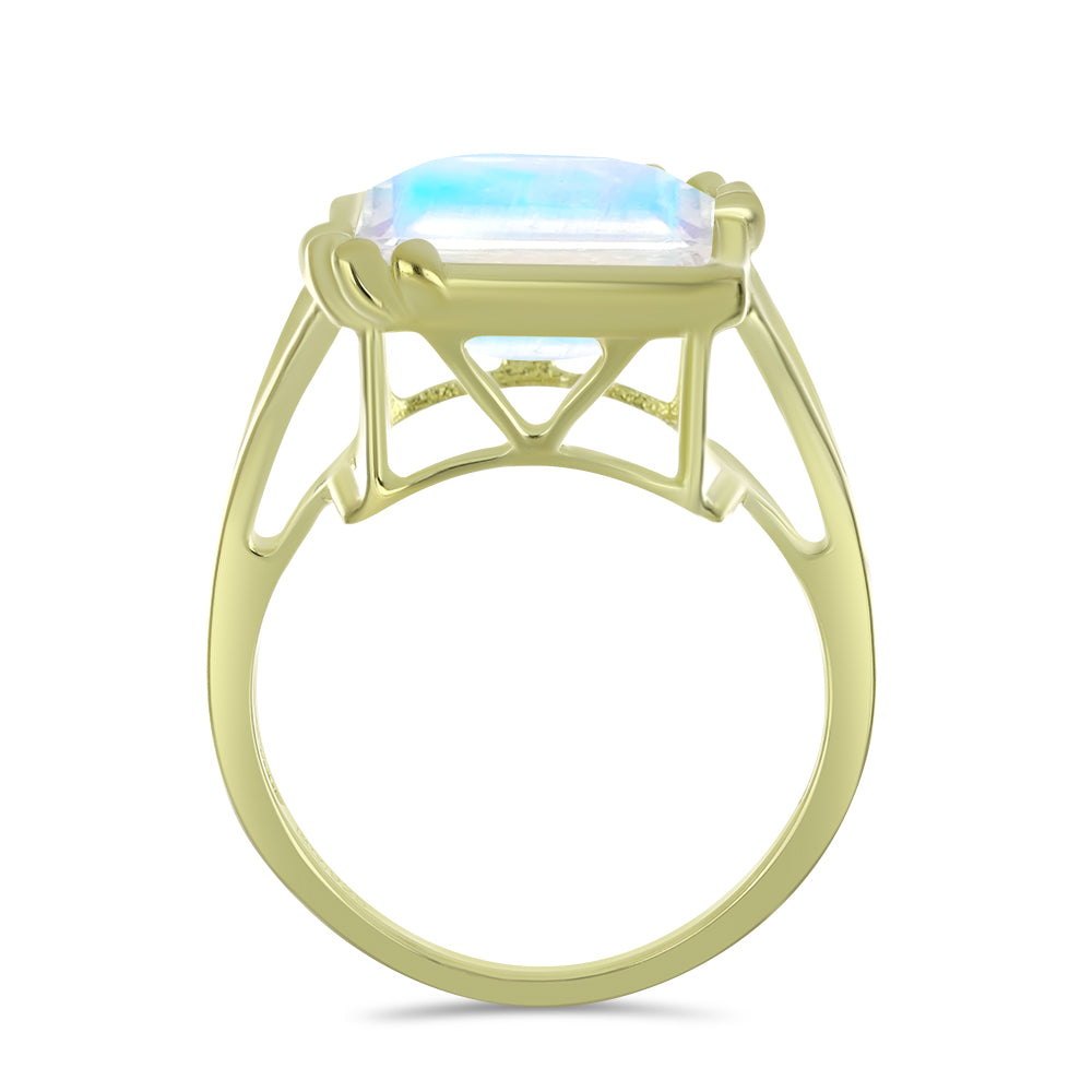Anel de Prata com Banho de Ouro com Pedra da Lua Arco-íris  Contraste: Cabeca de Veado (800)