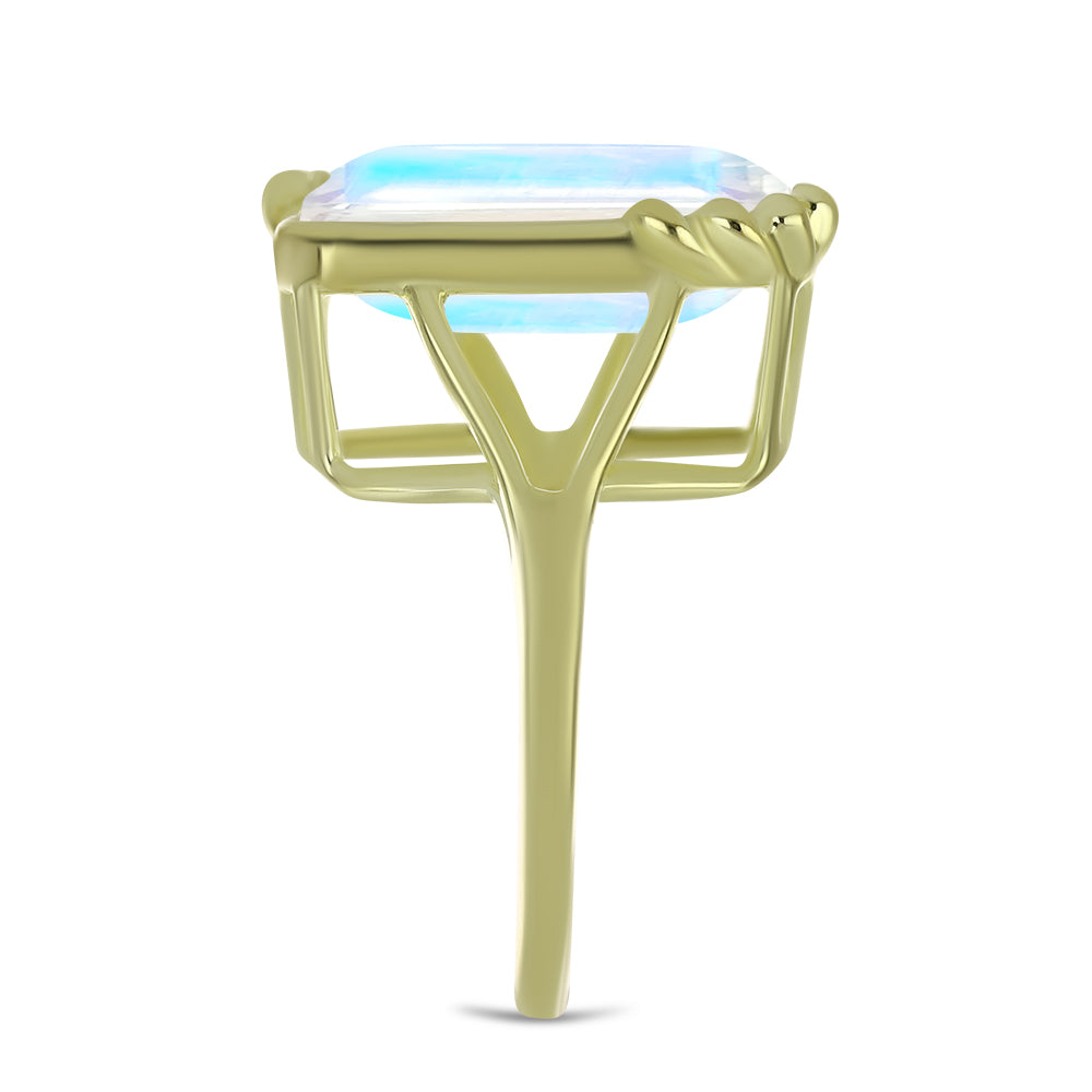 Anel de Prata com Banho de Ouro com Pedra da Lua Arco-íris  Contraste: Cabeca de Veado (800)