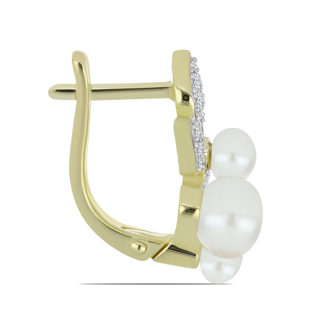 Brincos de Prata com Banho de Ouro com Pérola de Água Doce Branca e Topázio Branco