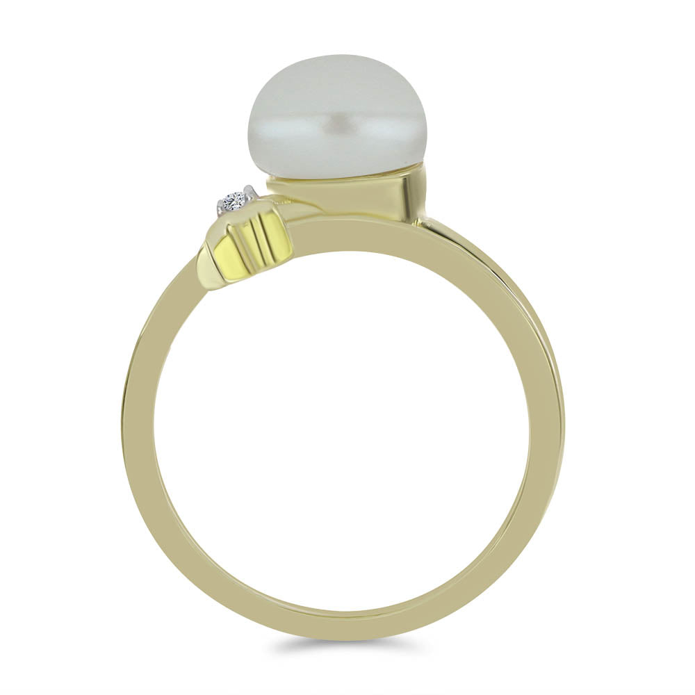 Anel de Prata com Banho de Ouro com Pérola de Água Doce Branca e Topázio Branco