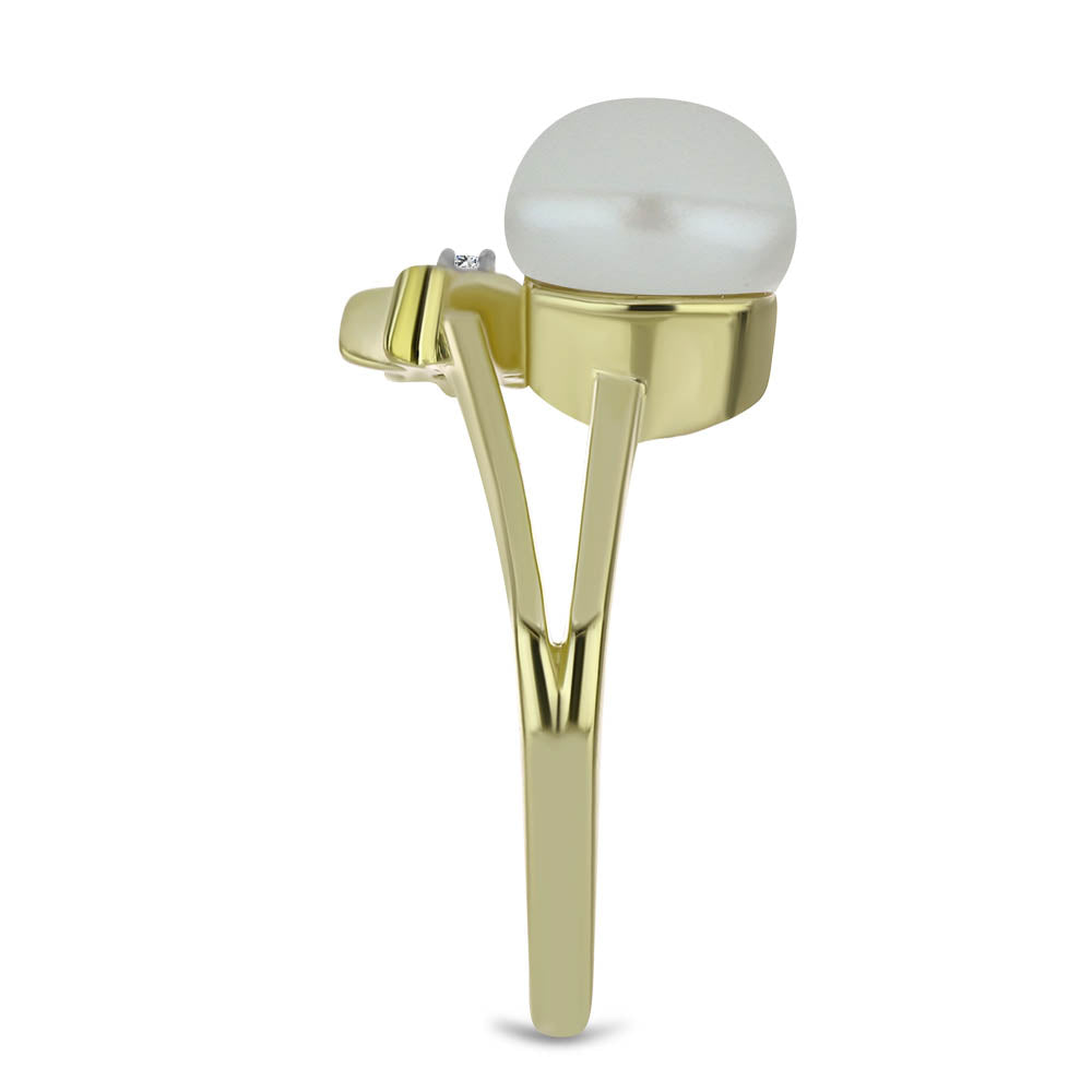 Anel de Prata com Banho de Ouro com Pérola de Água Doce Branca e Topázio Branco 4 