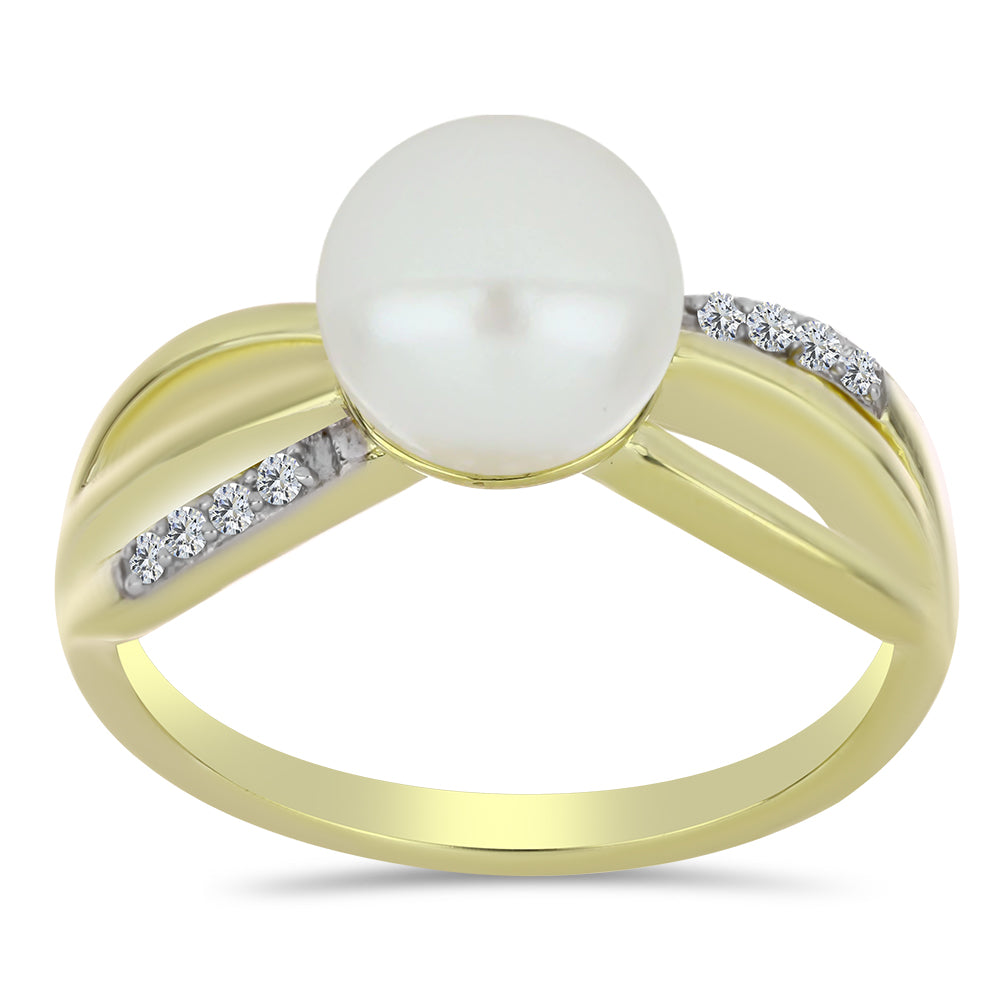 Anel de Prata com Banho de Ouro com Pérola de Água Doce Branca e Topázio Branco  Contraste: Cabeca de Veado (800) 3 