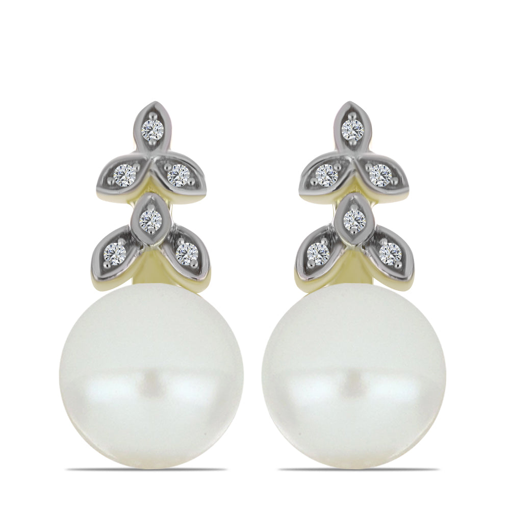 Brincos de Prata com Banho de Ouro com Pérola de Água Doce Branca e Topázio Branco 1 