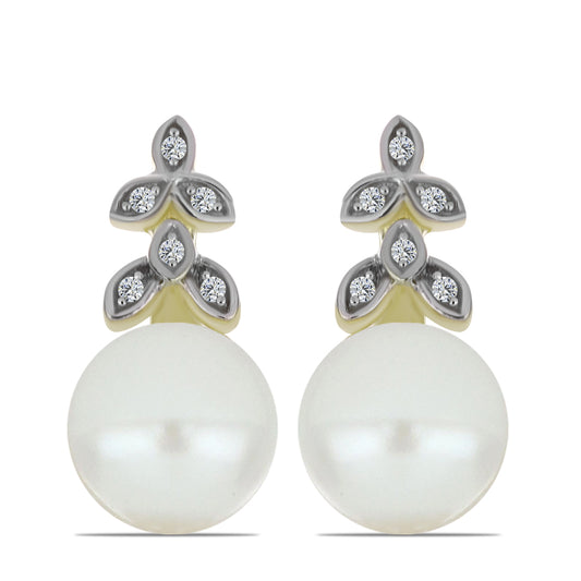 Brincos de Prata com Banho de Ouro com Pérola de Água Doce Branca e Topázio Branco