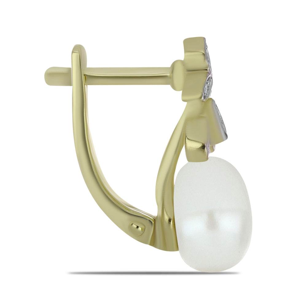 Brincos de Prata com Banho de Ouro com Pérola de Água Doce Branca e Topázio Branco 2 