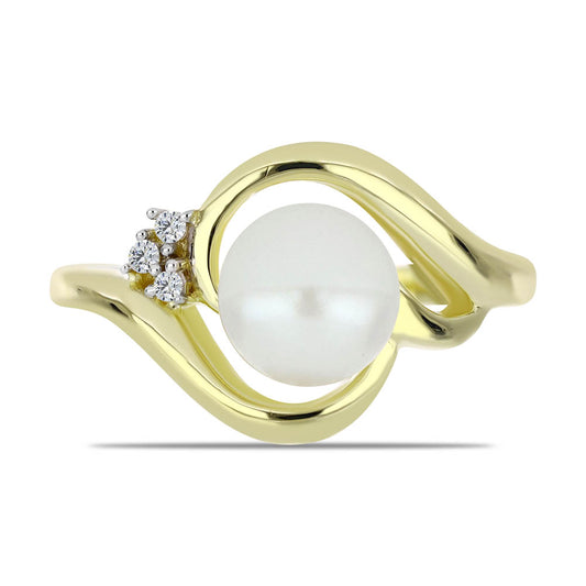 Anel de Prata com Banho de Ouro com Pérola de Água Doce Branca e Topázio Branco  Contraste: Cabeca de Veado (800)