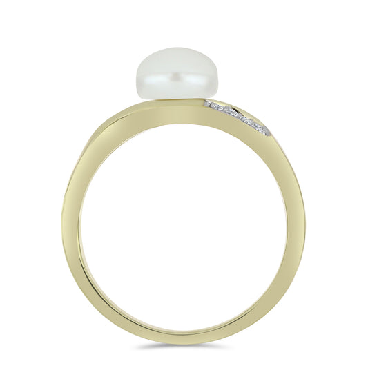 Anel de Prata com Banho de Ouro com Pérola de Água Doce Branca e Topázio Branco