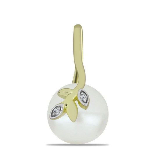 Pendente de Prata com Banho de Ouro com Pérola de Água Doce Branca e Topázio Branco