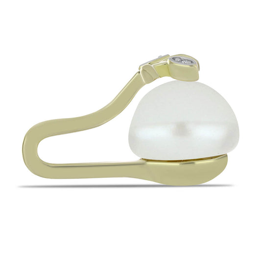 Pendente de Prata com Banho de Ouro com Pérola de Água Doce Branca e Topázio Branco