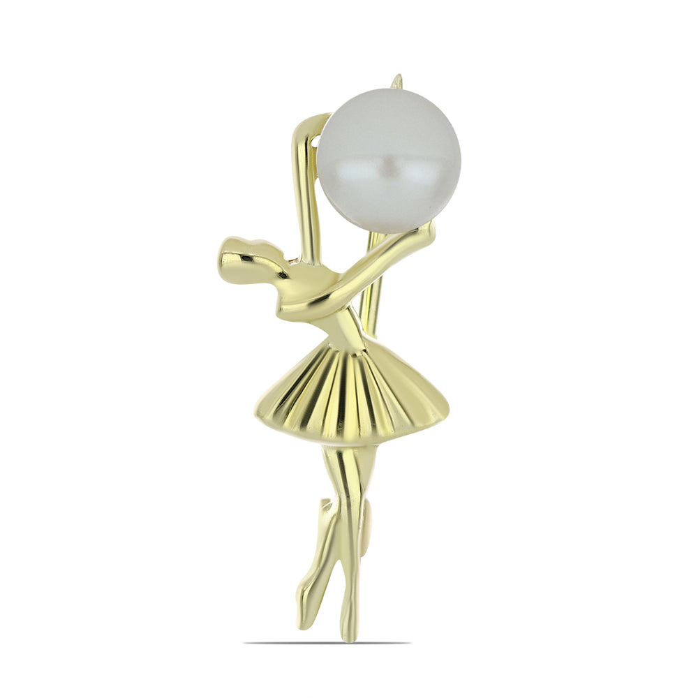 Alfinete de Prata com Banho de Ouro com Pérola de Água Doce Branca 1 