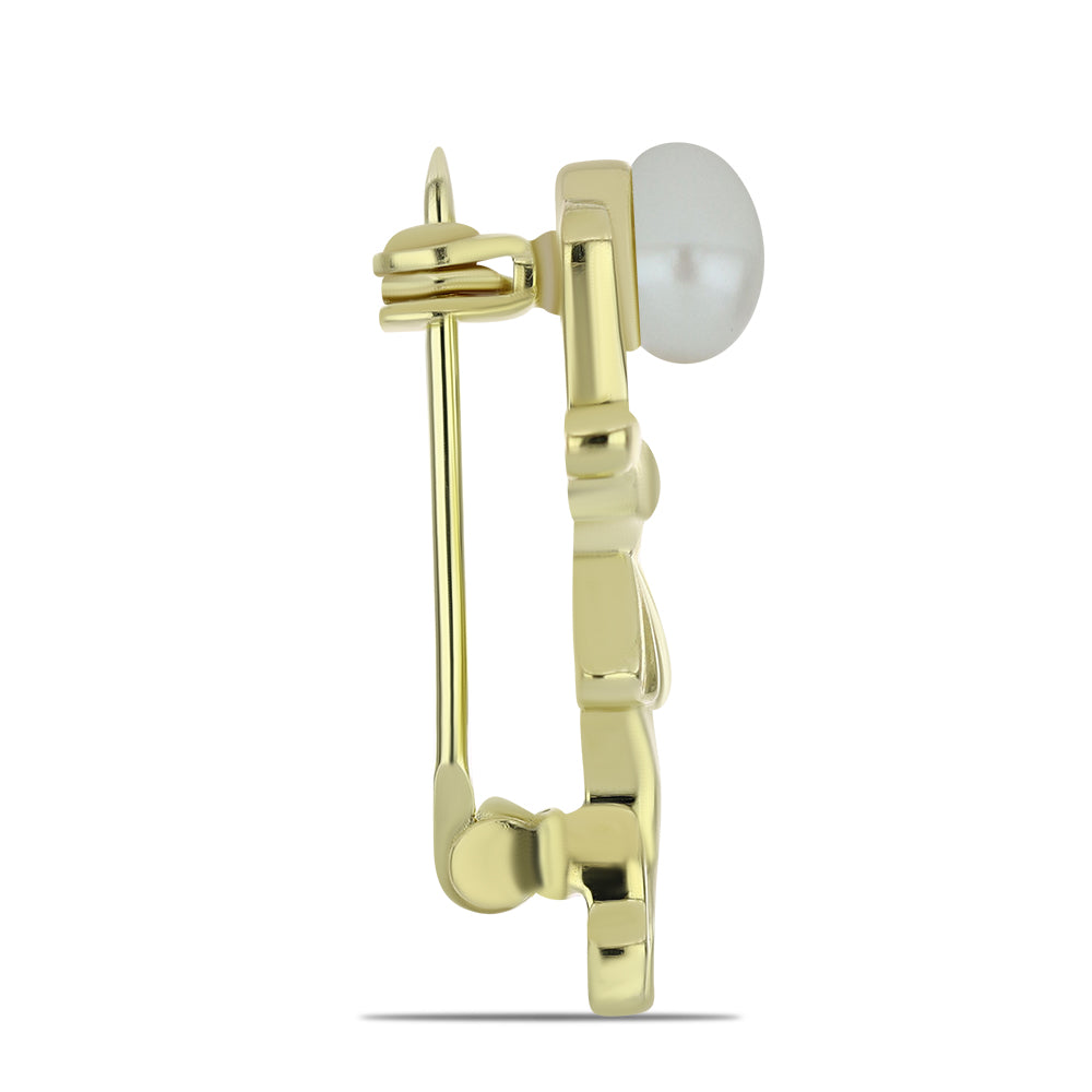 Alfinete de Prata com Banho de Ouro com Pérola de Água Doce Branca 2 