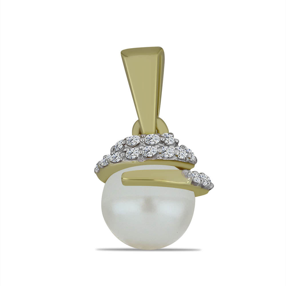 Pendente de Prata com Banho de Ouro com Pérola de Água Doce Branca e Topázio Branco 1 